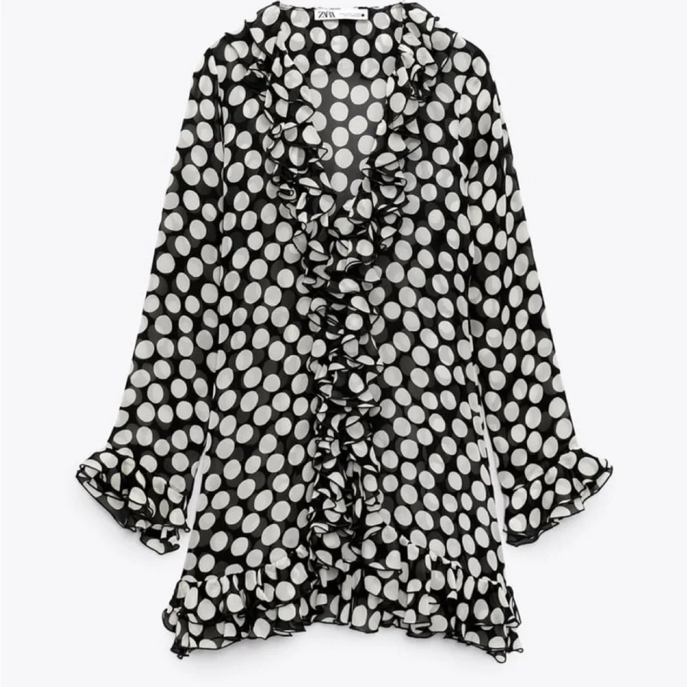 Zara Ruffled Polka Dot Blouse Dress - Small - Picture 7 of 12